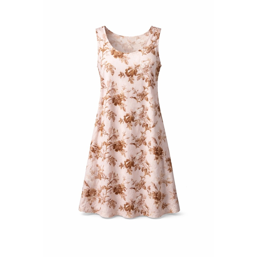 Haven Well Within Women's XL Sleeveless Pale Pink Brown Floral Print Tunic Dress